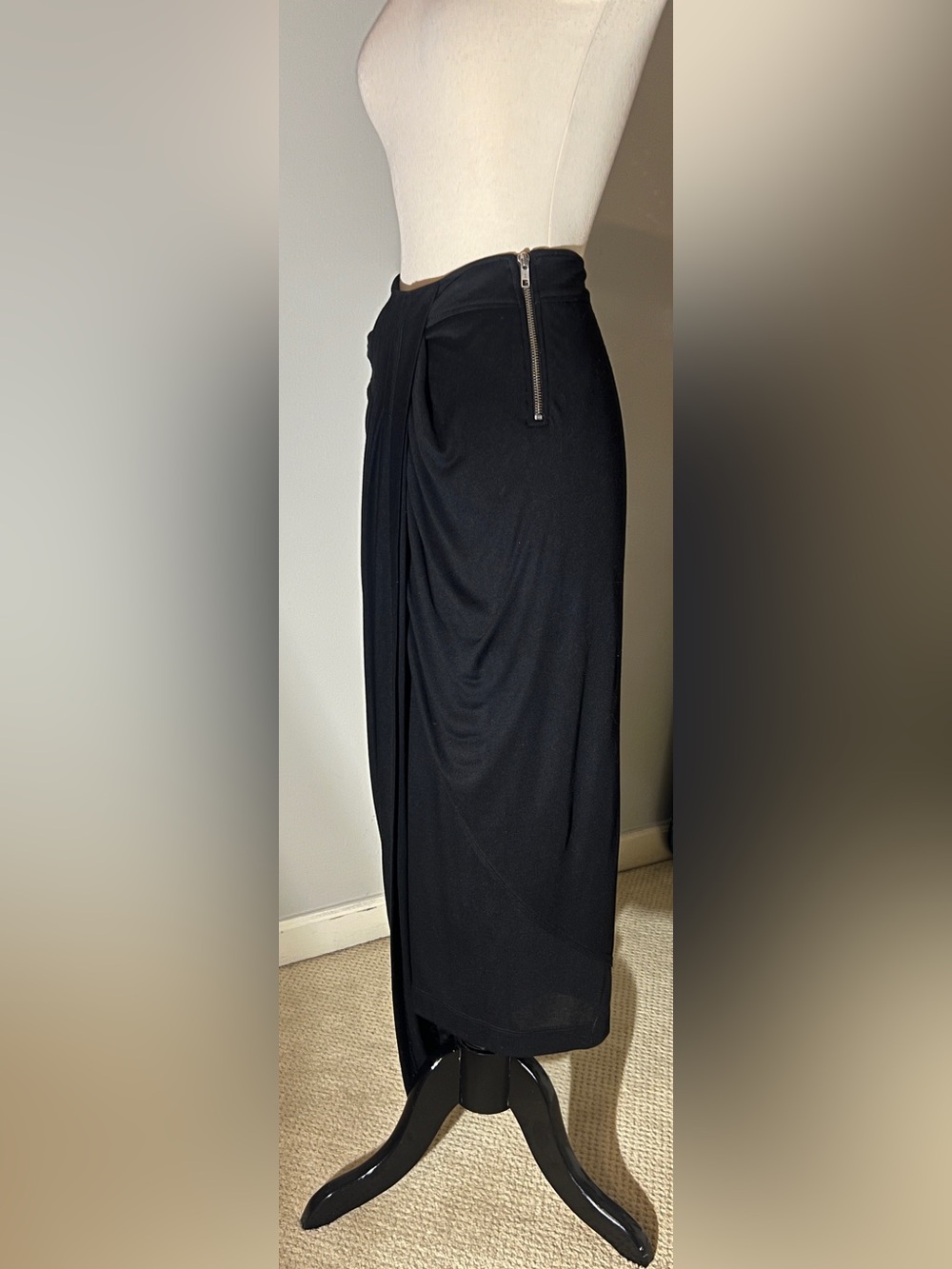 Helmut Lang Black Draped Midi Skirt - Picture 2 of 9